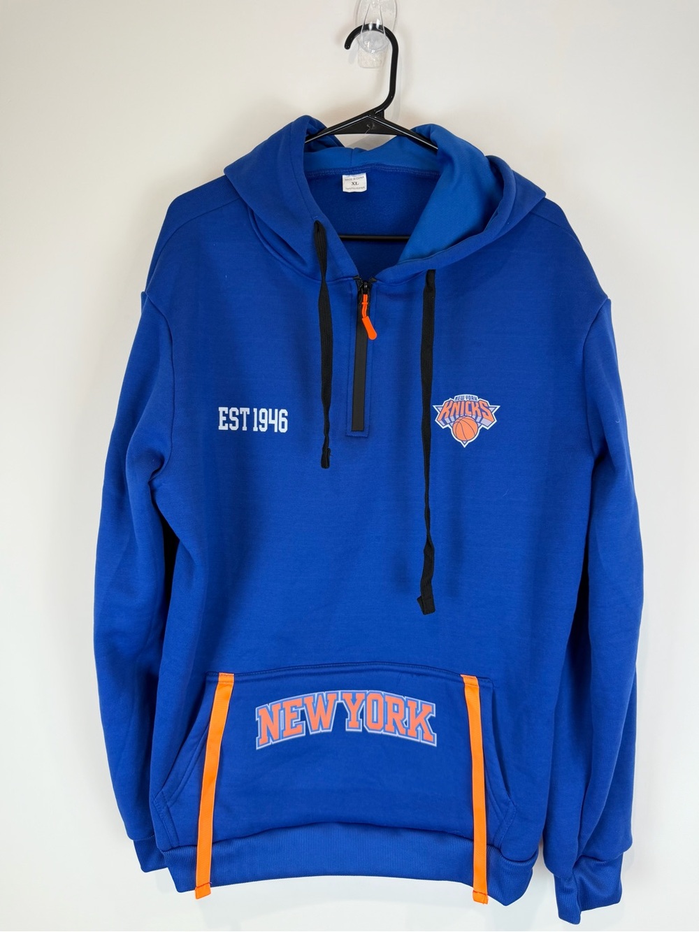 New York Knicks NBA XL Blue & Orange Quarter Zip-Up Hoodie EST 1946